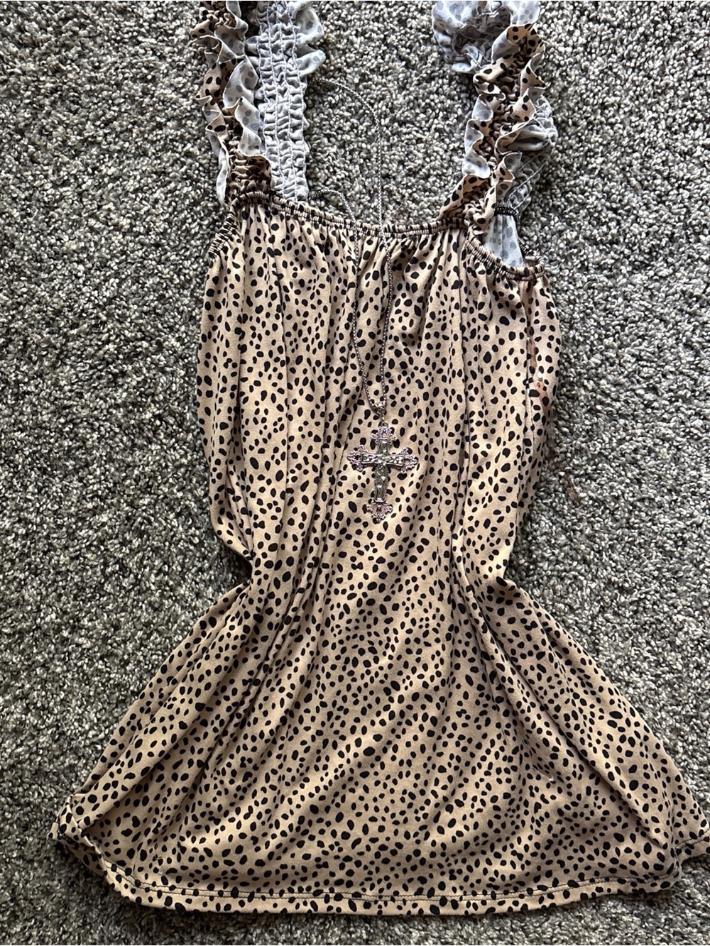 Leopard Print Ruffle Strap Tank Dress